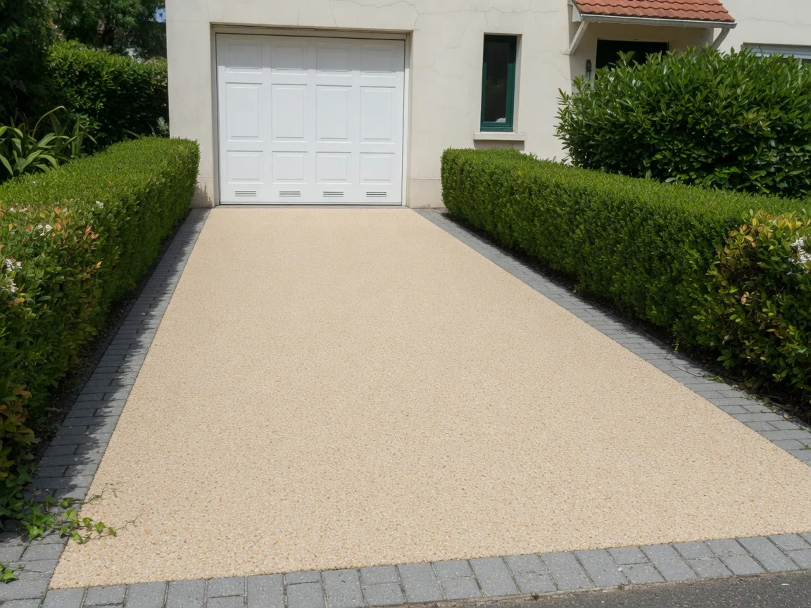 Allée de garage en moquette de pierre beige